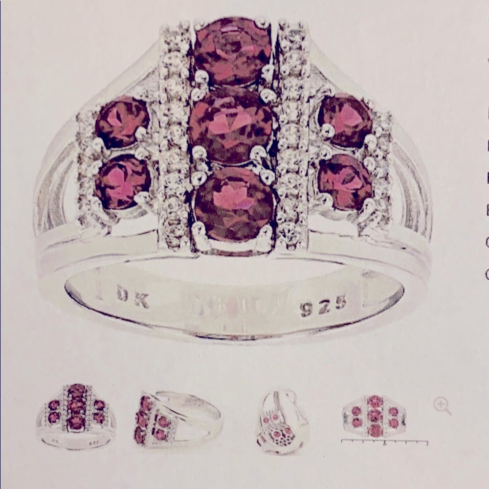 Raspberry Color Rhodolite & White Zircon Ring - image 8